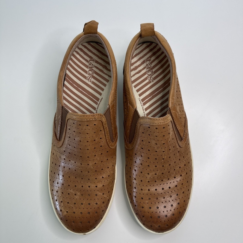 TAOS Court Shoes Slip-On Size 8 Caramel Brown Leather Sneakers Loafers NEW - Picture 2 of 9